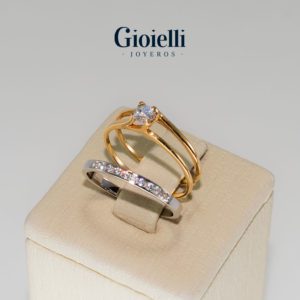 Anillo 2 piezas en Oro blanco y amarillo 18k con circones